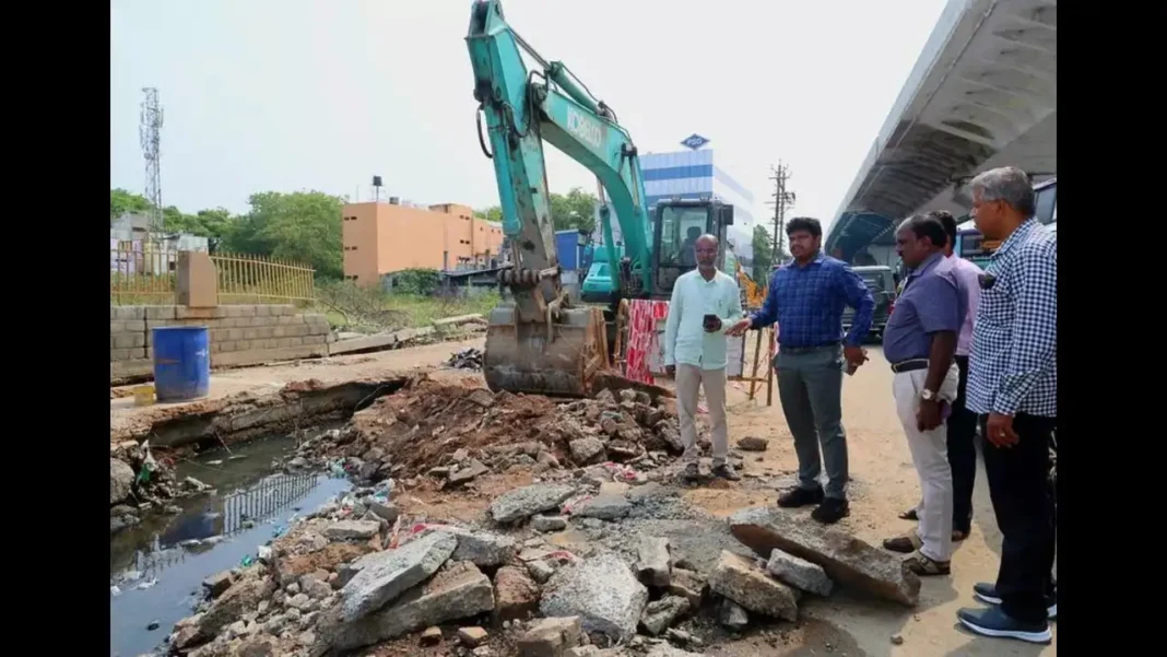 Panchayats block drainage work on key highway