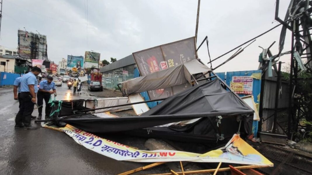 Pune Hoardings Collapse After Heavy Rains in Wagholi and Dhanori