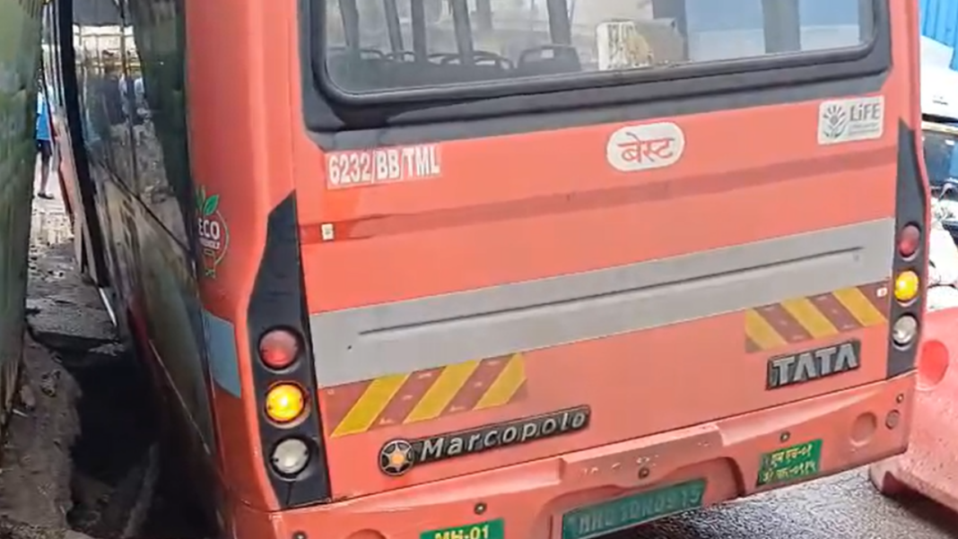 Mumbai Road Collapses BEST Bus Rescued Swiftly Using Metro Crane