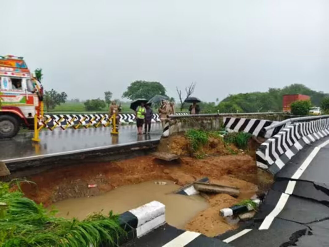 Hyderabad Nagpur Highway Traffic Diverted After Heavy Rain Causes Major Damage