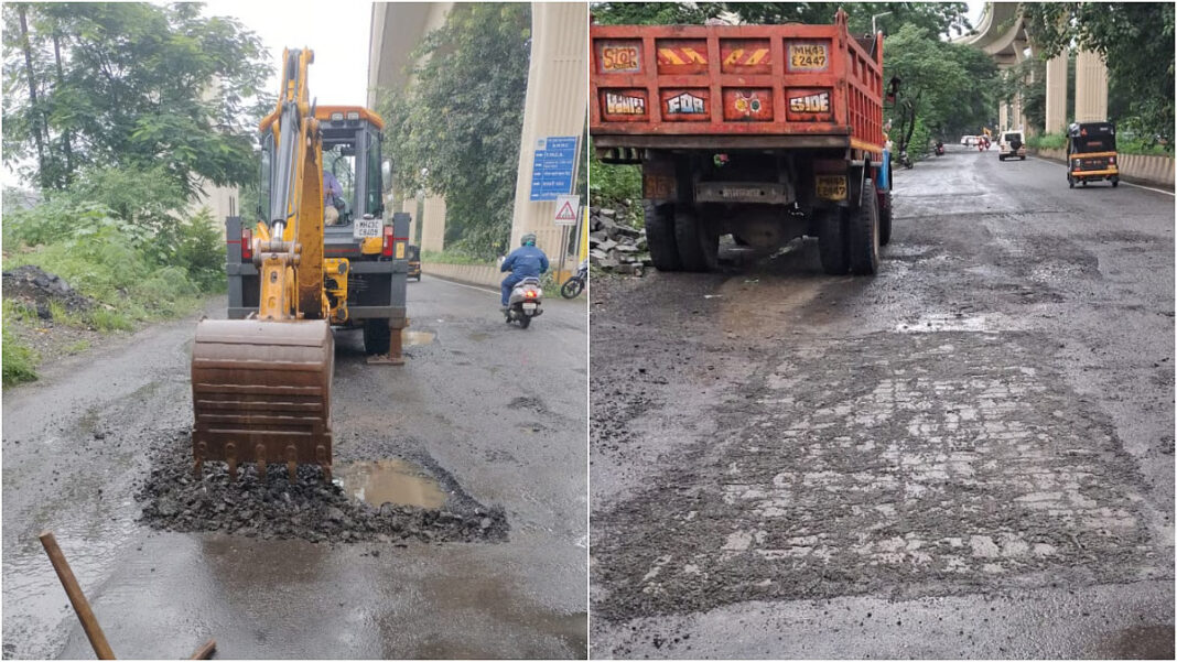 Navi Mumbai Residents Protest Road Repair Works Carried Out During Heavy Rainfall