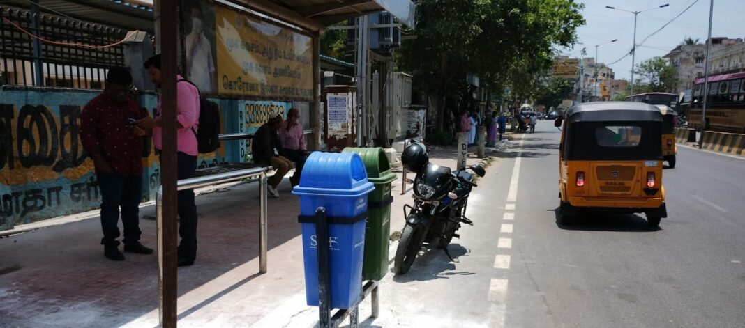 Chennai Bins Obstruct Roads Creating Commuter Risks