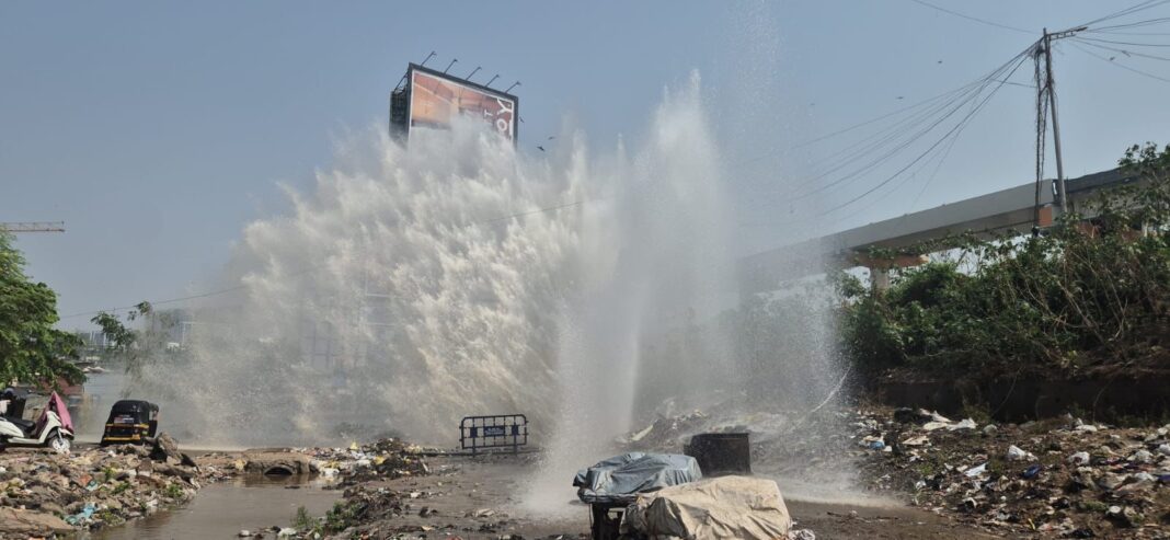 Massive Water Jet Erupts After Pipeline Damage In Mumbai