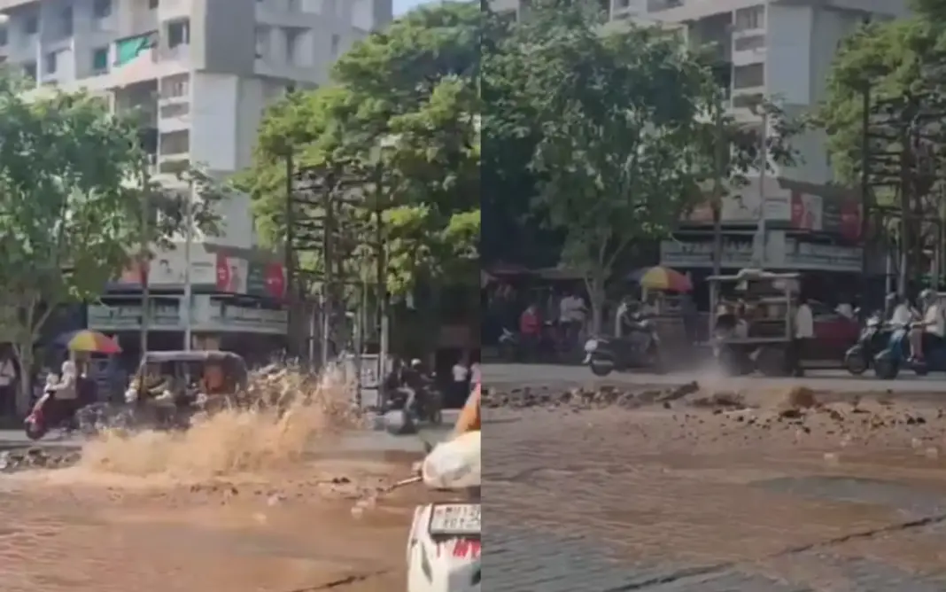 Pune Pipeline Burst Disrupts Traffic In Kalyani Nagar