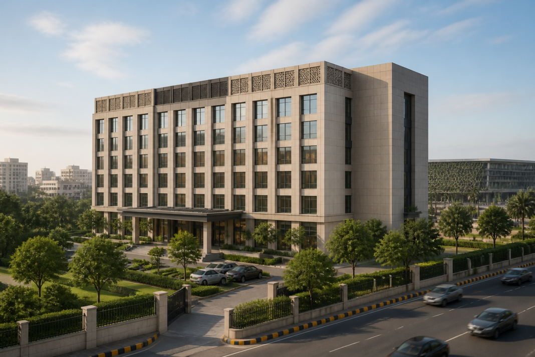 Proposed Mumbai Airport guest house development in Vile Parle with a multi-storey government building design