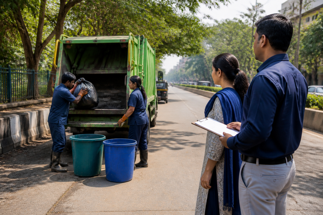 Municipal waste collection vehicles and workers in Mira Bhayandar representing the city’s digital waste-management system