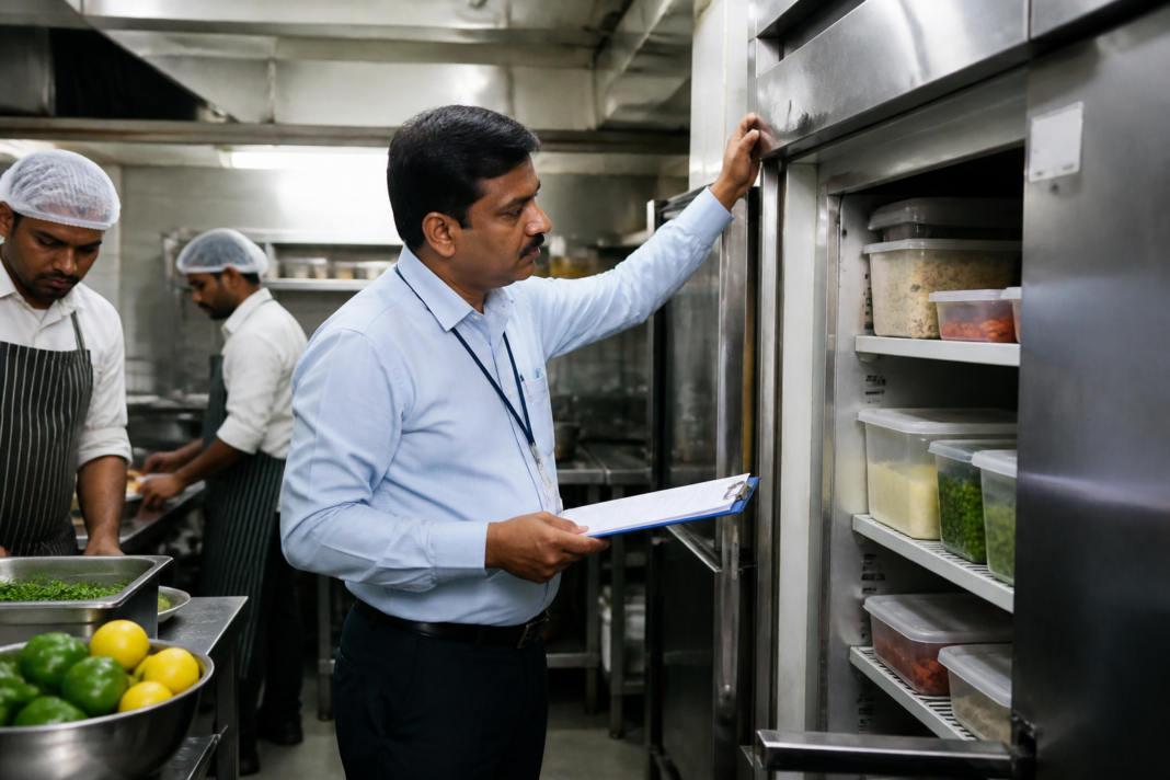Food safety inspection at a Mumbai food establishment following Maharashtra FDA action against four businesses