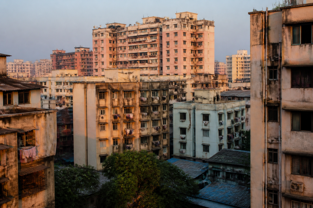 Pratiksha Nagar transitional camp buildings in Mumbai covered by an MHADA rehabilitation and redevelopment plan