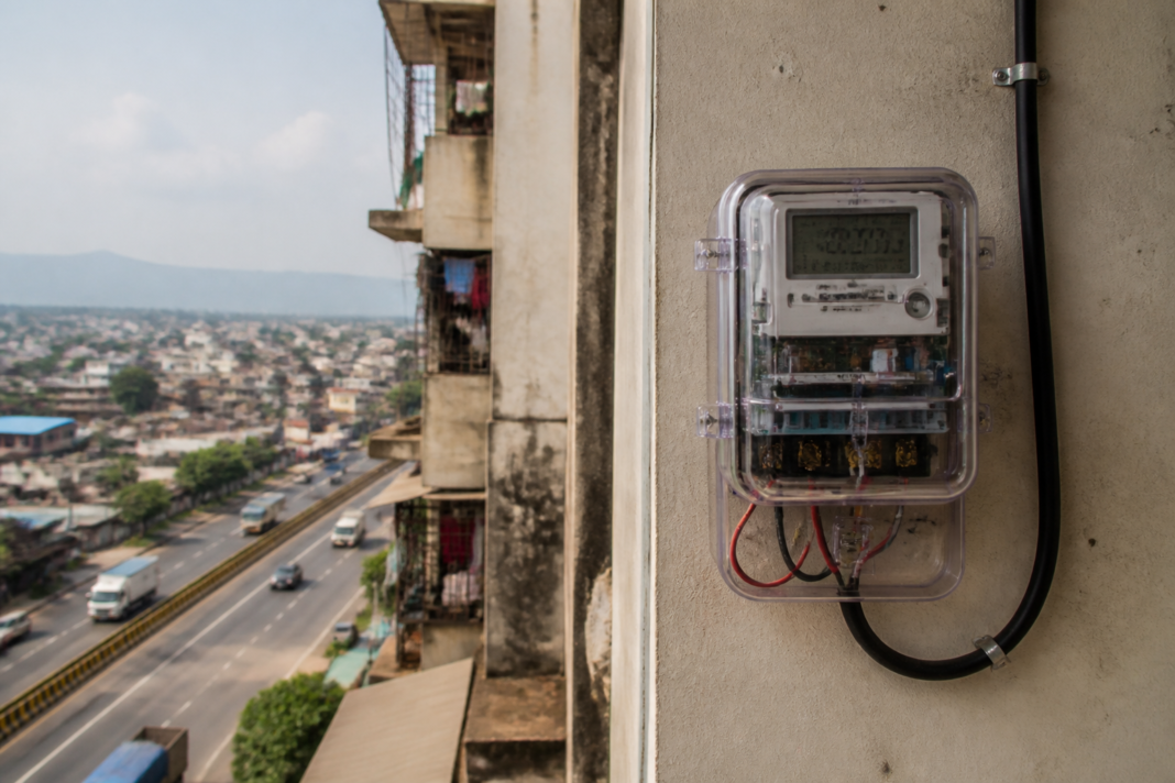Electricity smart meter installed outside a residential building in Vasai-Virar, Maharashtra