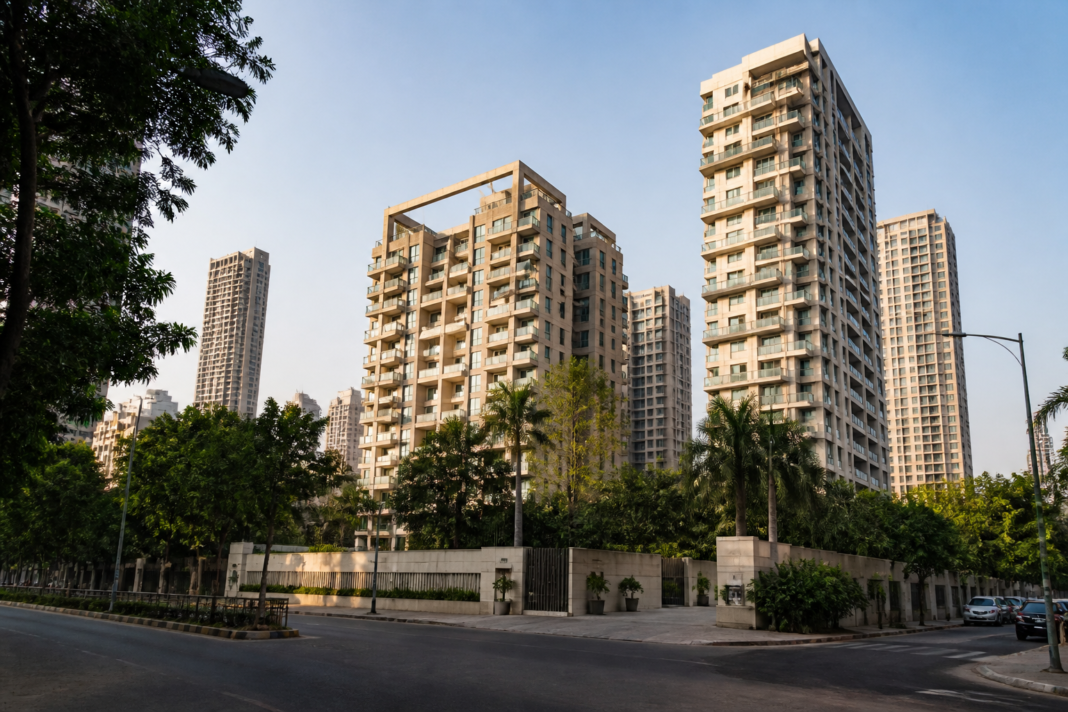 Residential towers at Rustomjee Crown in Prabhadevi, Mumbai, linked to a Bombay High Court stay on demolition action