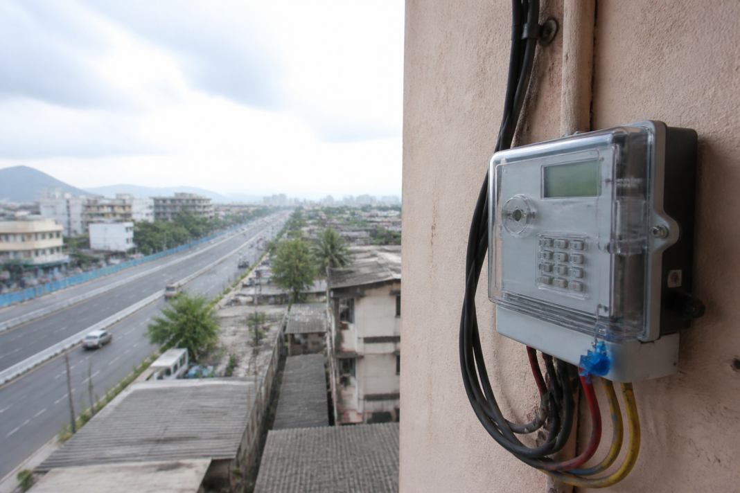 Electricity smart meter installed outside a residential building in Vasai-Virar