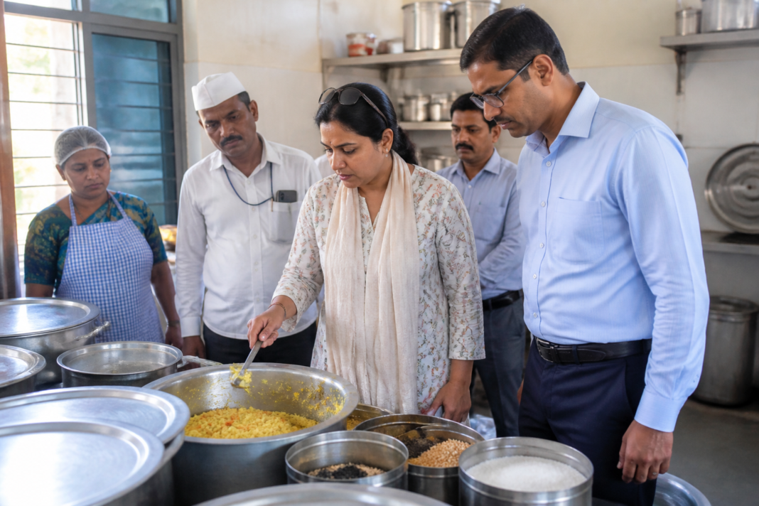 Food safety inspection at a school meal kitchen in Palghar district