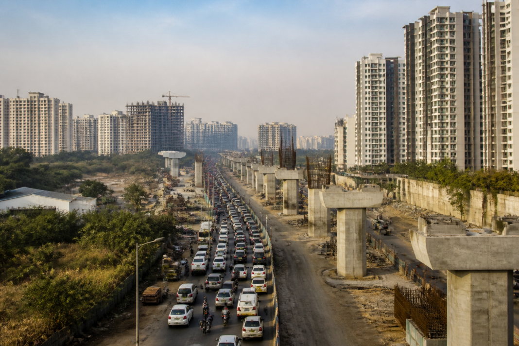 Pune construction skyline and urban roads highlighting the city’s infrastructure expansion challenge