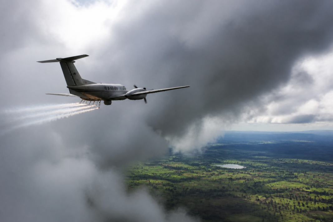 Aircraft used for cloud seeding operations over monsoon clouds in Karnataka