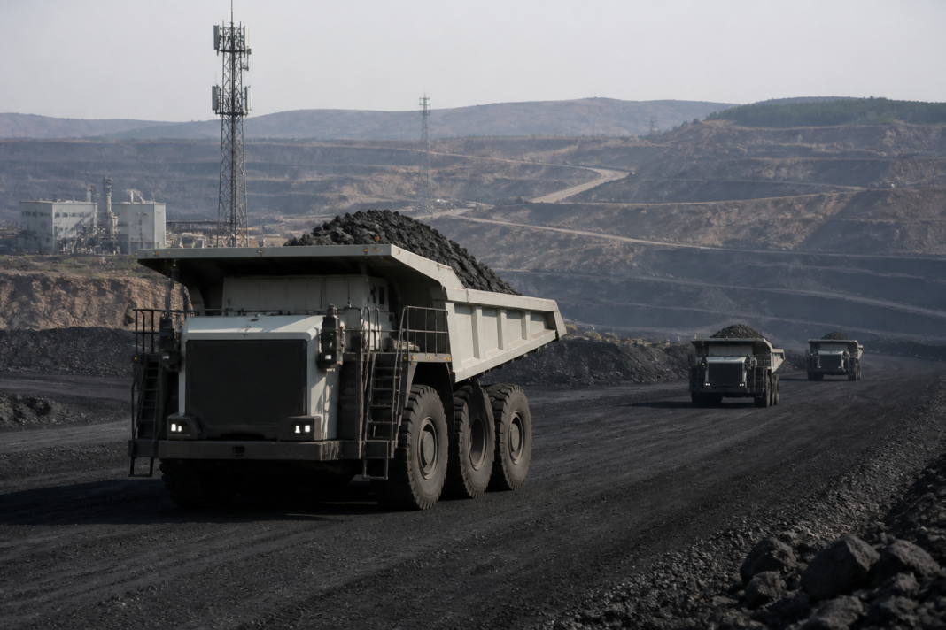 Autonomous haul trucks operating at the Yimin coal mine as part of Huawei’s enterprise AI and 5G infrastructure system