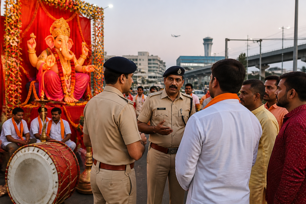 Ganeshotsav procession route in Navi Mumbai with police oversight and no DJ or laser-light equipment