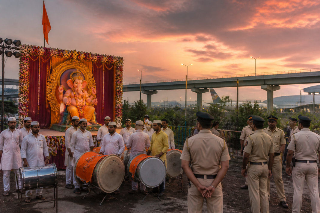 Ganeshotsav procession preparations in Navi Mumbai under police restrictions on DJ systems and laser lights