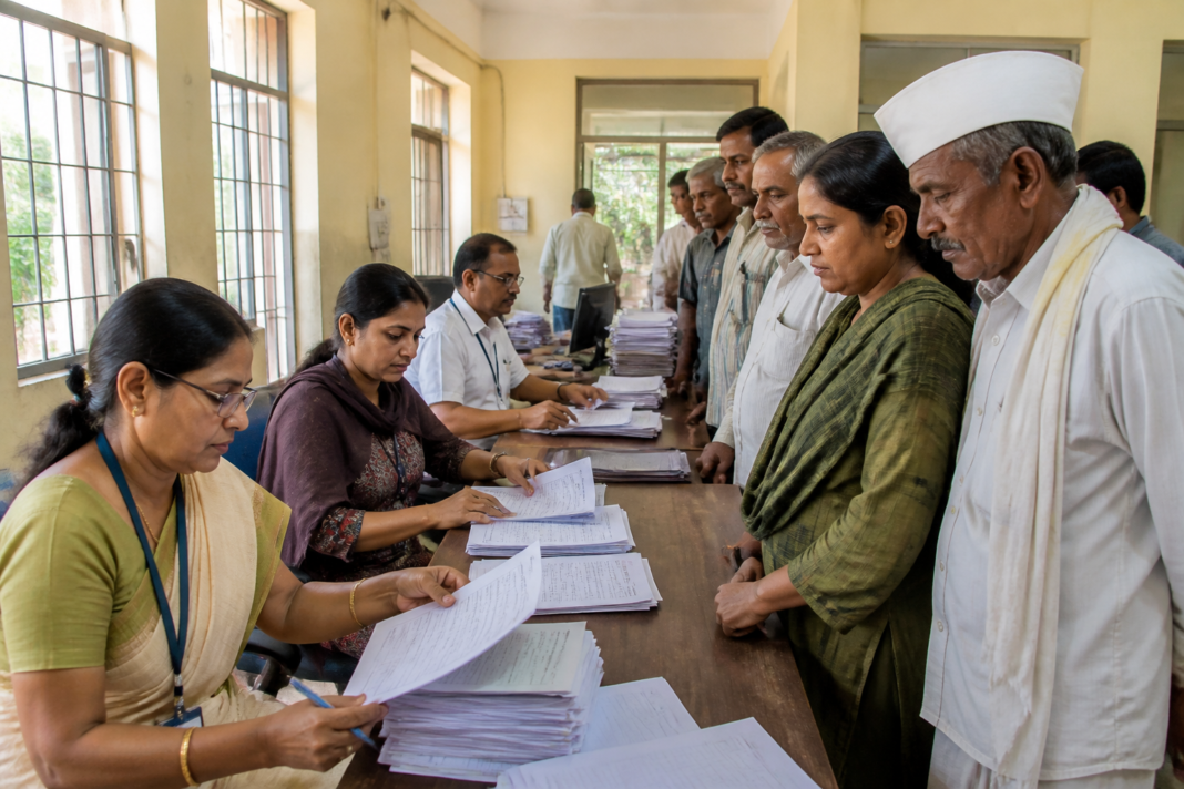 Officials conducting the Karnataka voter list revision process at a voter assistance desk