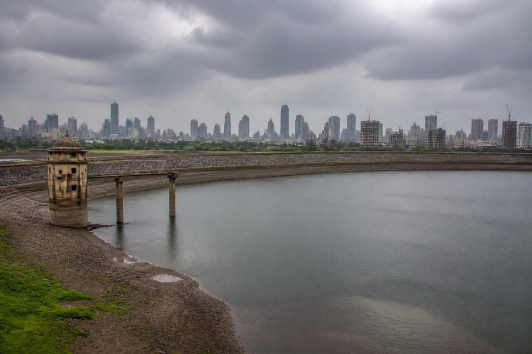 Mumbai water supply reservoir and city infrastructure during the ongoing Mumbai water cut