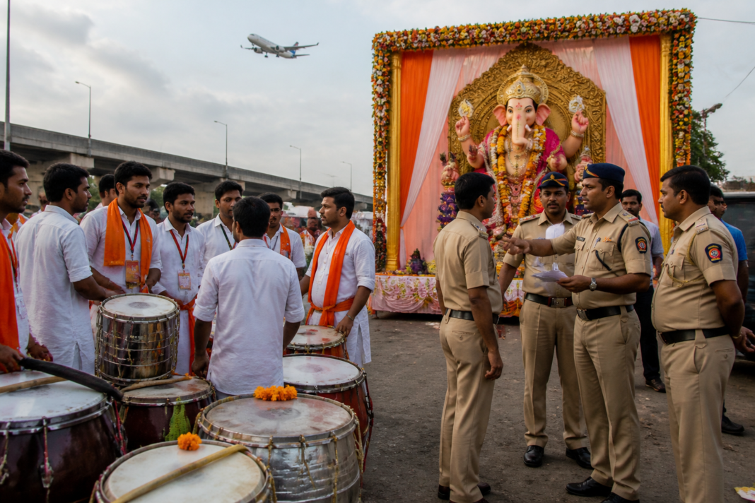 Ganeshotsav procession preparations in Navi Mumbai under police restrictions on DJs and laser lights