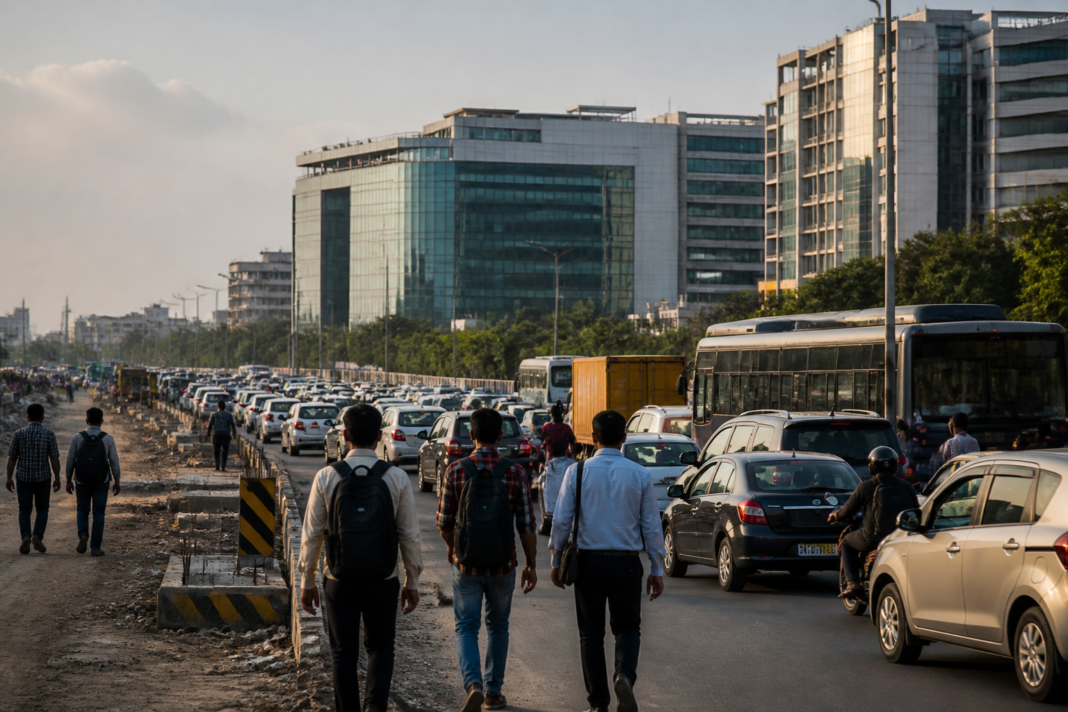 Traffic and internal roads near Hinjewadi IT Park in Pune, illustrating the area’s congestion and planned infrastructure upgrades