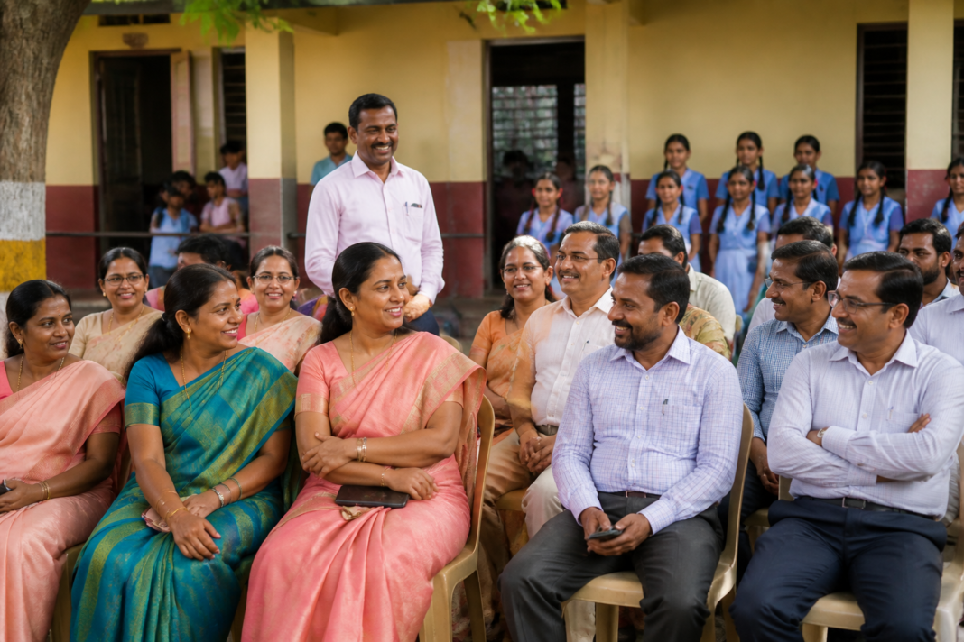 Karnataka school teachers gathered at a government school during a Teachers’ Day event