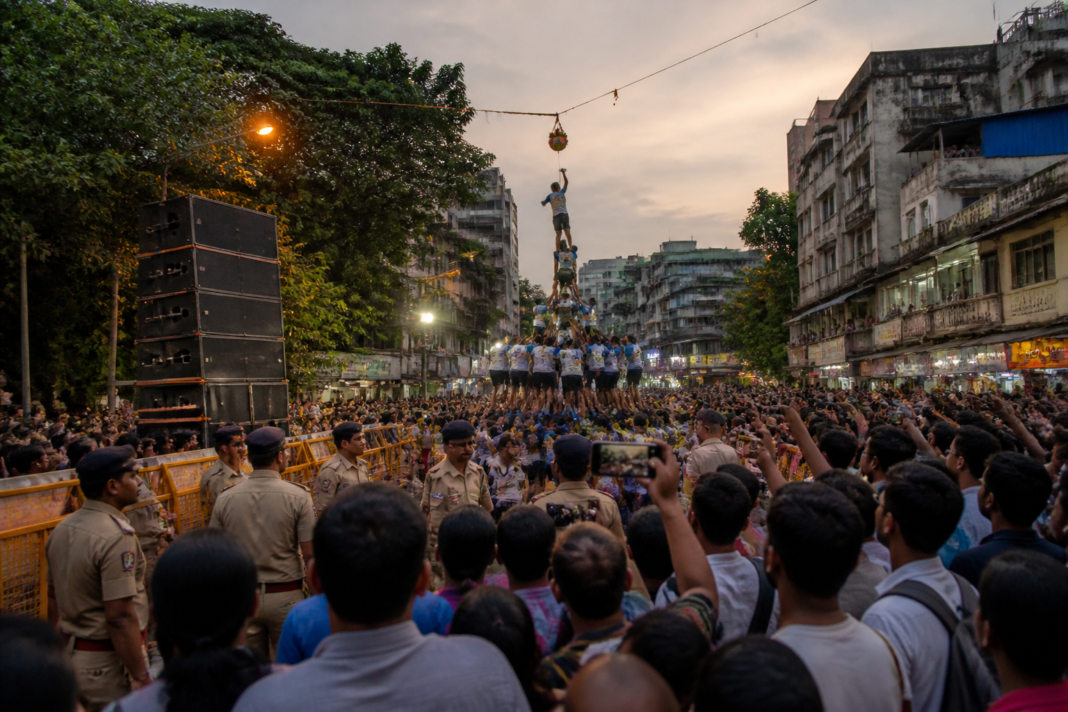 Crowds gather during Pune's Dahi Handi festival as police enforce noise pollution controls