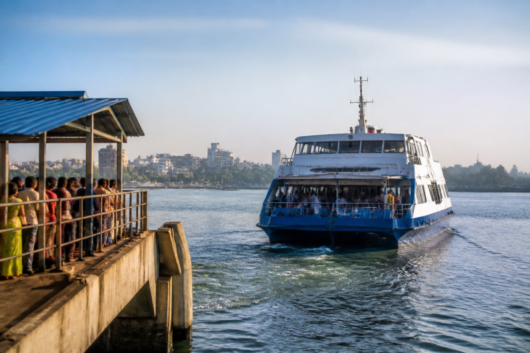 Vasai-Bhayandar Ro-Ro ferry operating between the jetties during the Velankanni festival period