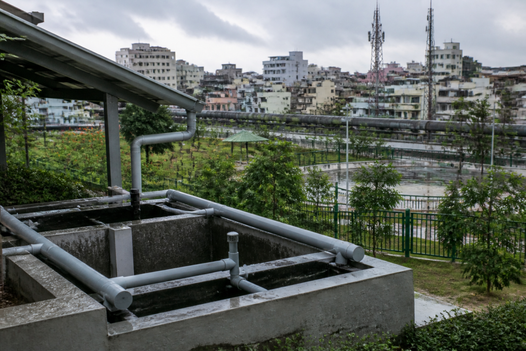 Bengaluru water security infrastructure showing a rainwater harvesting system and urban water network in the city