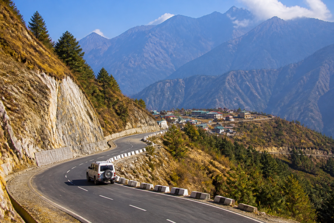 Mountain road and frontier infrastructure in Arunachal Pradesh connecting a remote border settlement