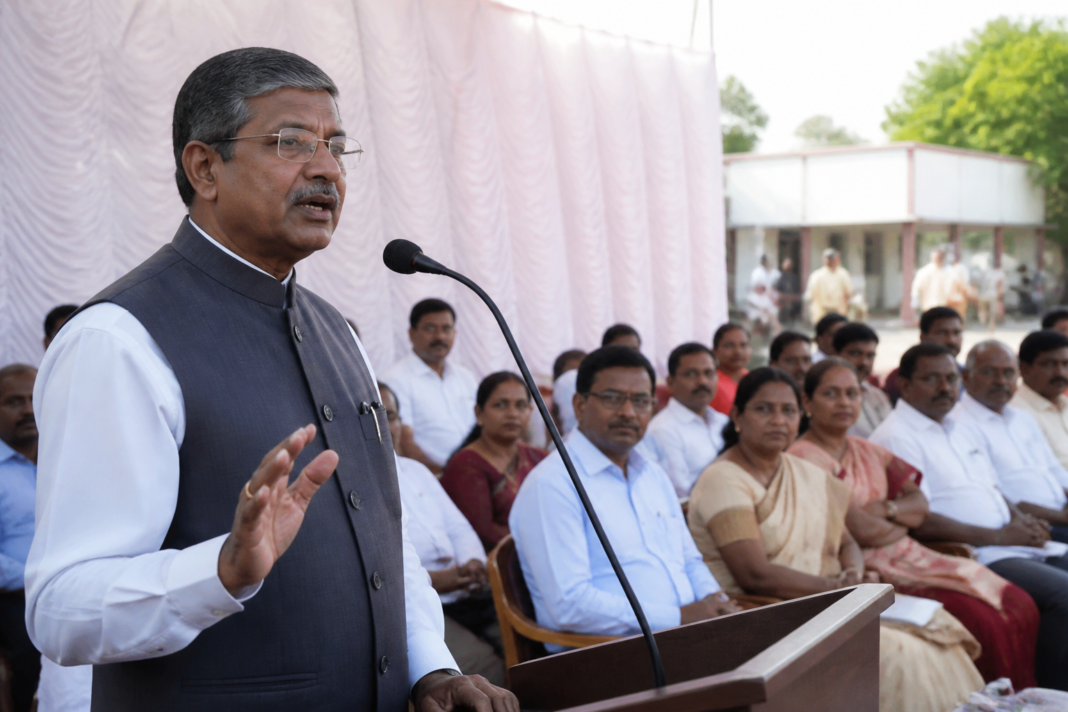 Karnataka Deputy Chief Minister G Parameshwara speaking at a public event in Tumakuru