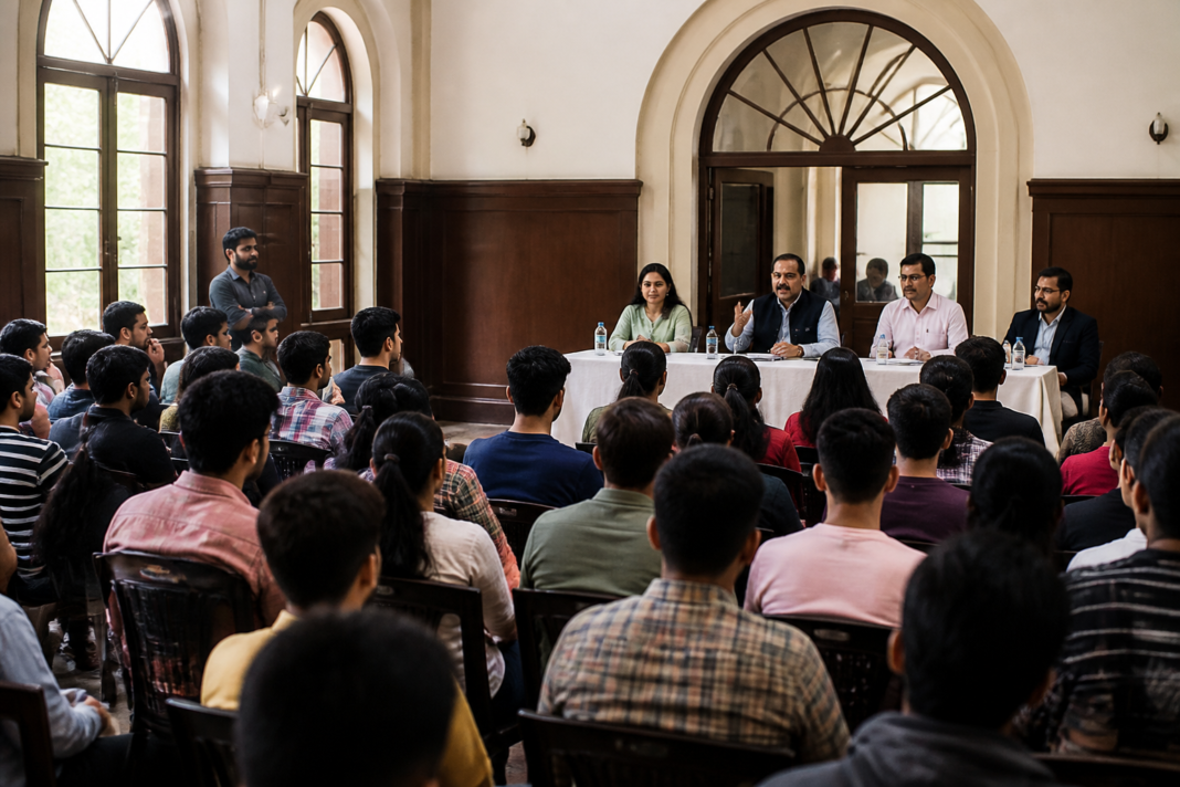 Students attending an examination-related consultation at Savitribai Phule Pune University in Pune