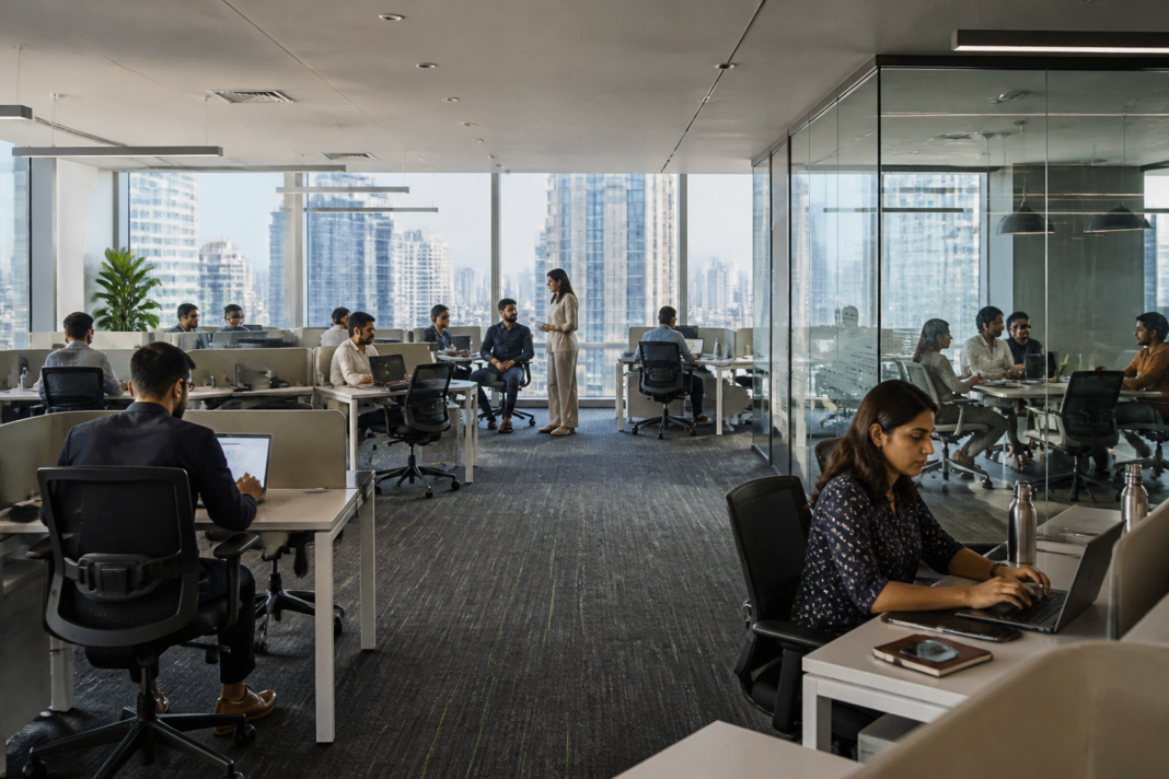 Flexible office workspace in a modern Mumbai or Pune commercial building