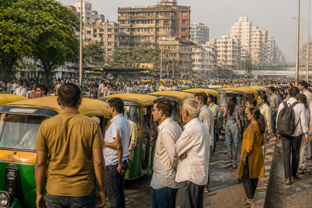 Shared auto rickshaws waiting near the Lal Chowki auto stand outside Kalyan railway station in Kalyan West