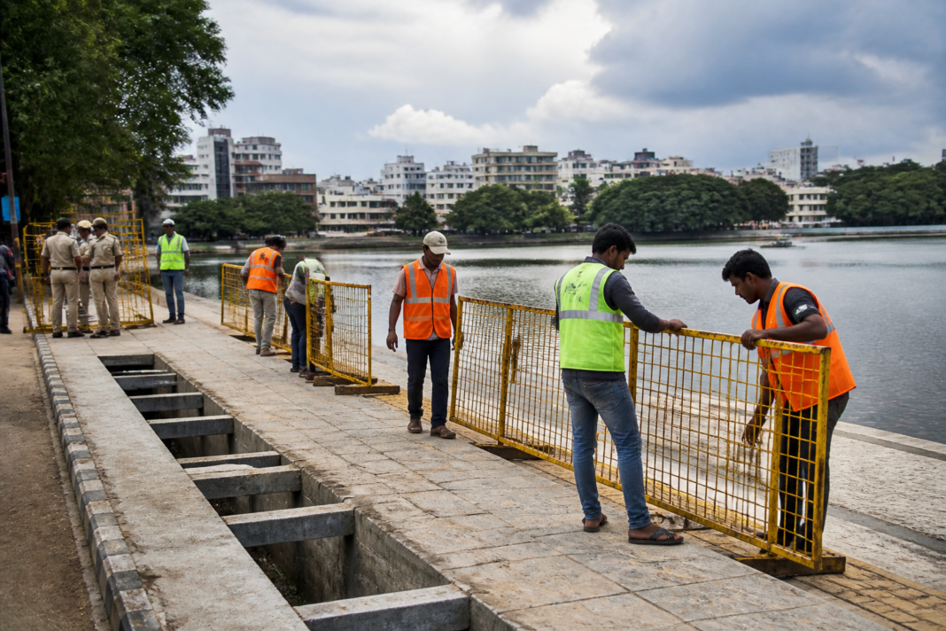 Halasuru Lake in Bengaluru prepared with barricades and civic infrastructure for Ganesh idol immersion
