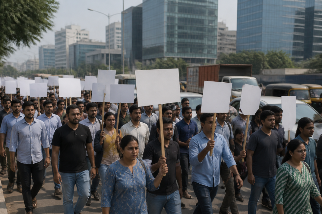 IT employees and residents participating in a silent protest over Hinjawadi infrastructure and traffic problems in Pune