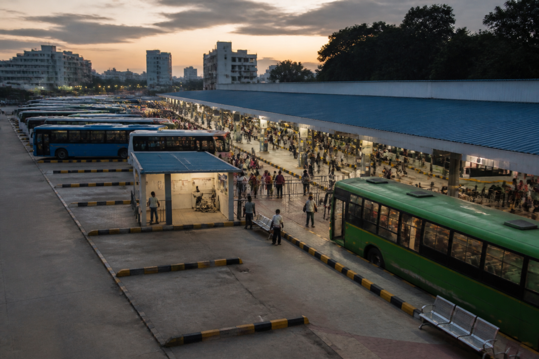 Passenger concourse and bus platforms at Bengaluru's Shivajinagar bus stand, representing scrutiny of medical facilities and emergency response