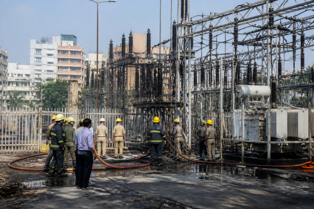 Electricity substation infrastructure in Chinchwad after a reported blast and fire disrupted power supply across Pune