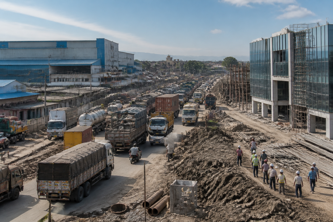 Industrial road and factory buildings in Chakan, where a new MIDC divisional office is planned