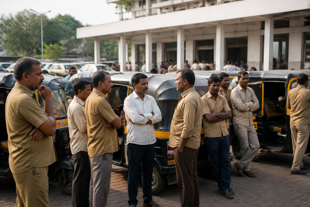 Autorickshaw drivers at a Kalyan transport office under the Kalyan rickshaw drivers scheme
