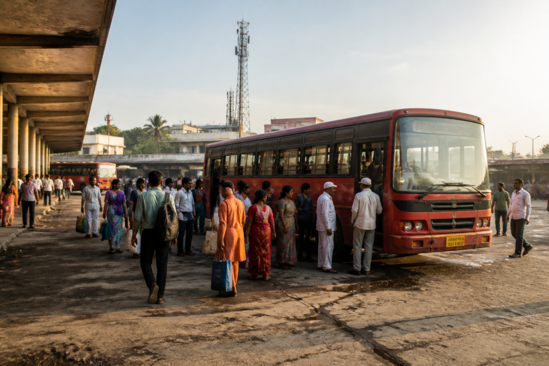 MSRTC bus operating on a Maharashtra road as the corporation shifts services toward passenger demand
