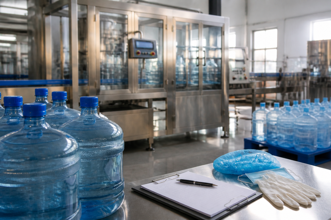 Packaged drinking water production equipment at a facility cited in the Sanecure Water Project licence suspension by FSSAI