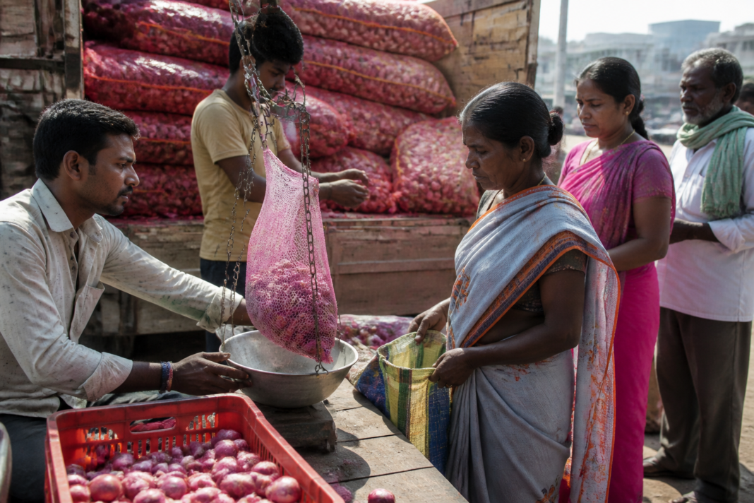 Onions being sold through a government subsidised retail outlet as part of an urban onion price intervention