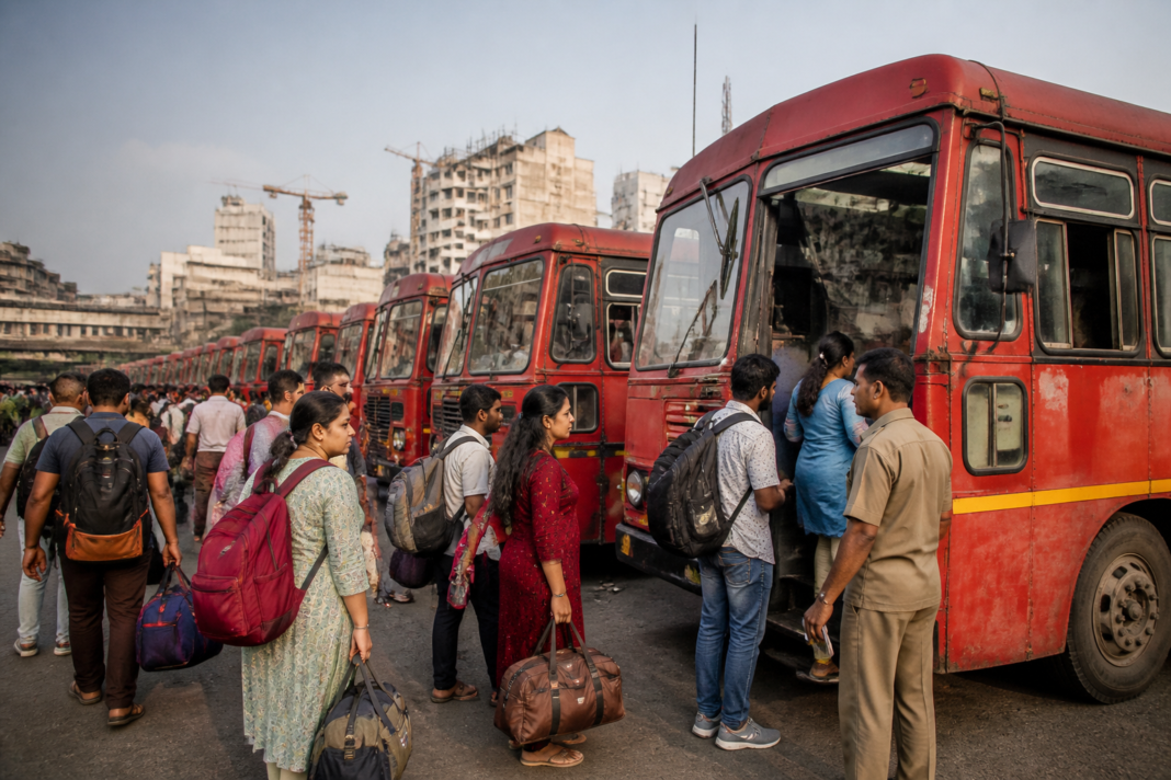 Maharashtra State Road Transport Corporation buses arranged for Ganesh Chaturthi 2026 travel from Thane to Konkan