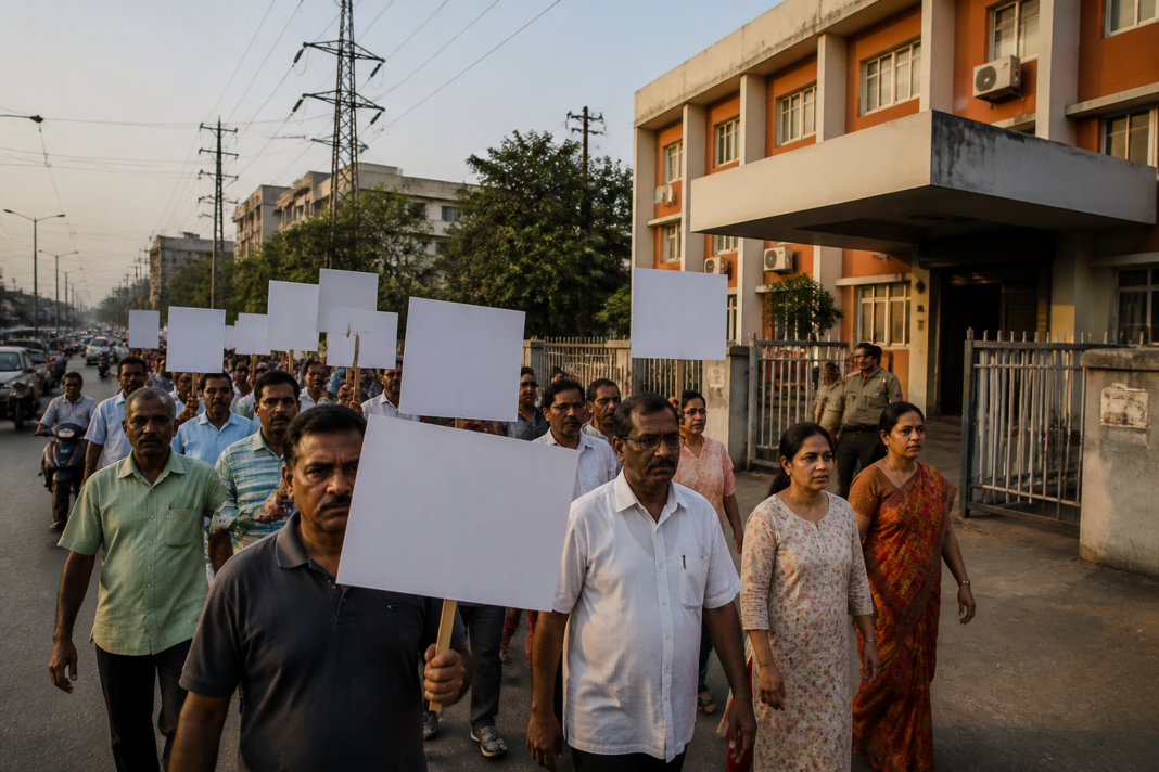 Residents marching toward an MSEDCL office during the Vasai-Virar smart meter protest