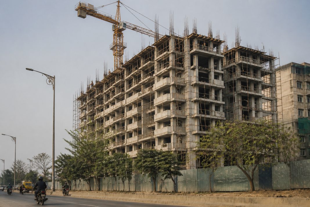 Construction site in Bolinj, Virar, where a worker reportedly died after falling from the fifth floor