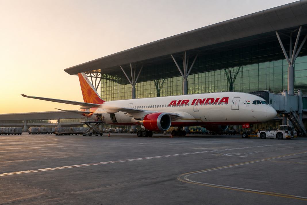 Air India aircraft at an airport terminal, illustrating the airline’s leadership and operational transition