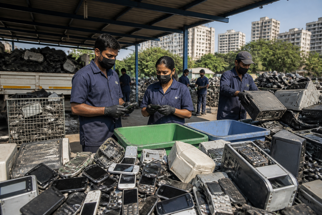 Discarded electronic devices collected for Pune e-waste management and authorised recycling