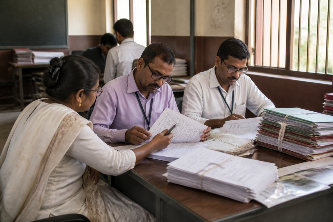Election enumeration forms at a civic school in Bhayandar during the voter list revision process