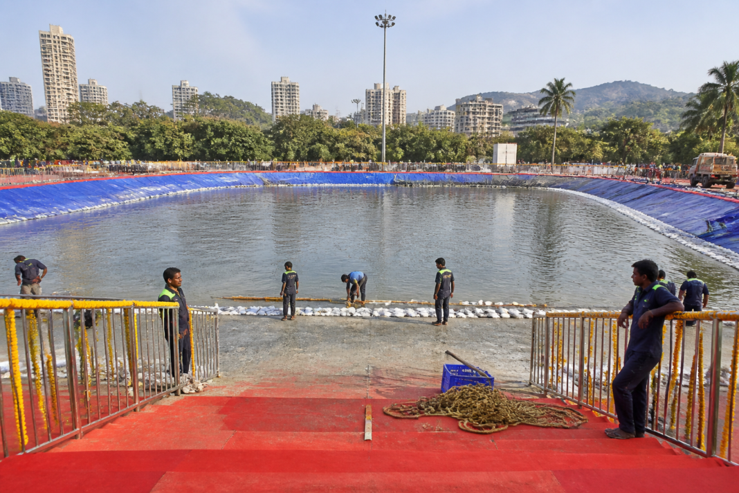 Designated Ganesh immersion facility prepared for Mira Bhayandar Ganesh Visarjan